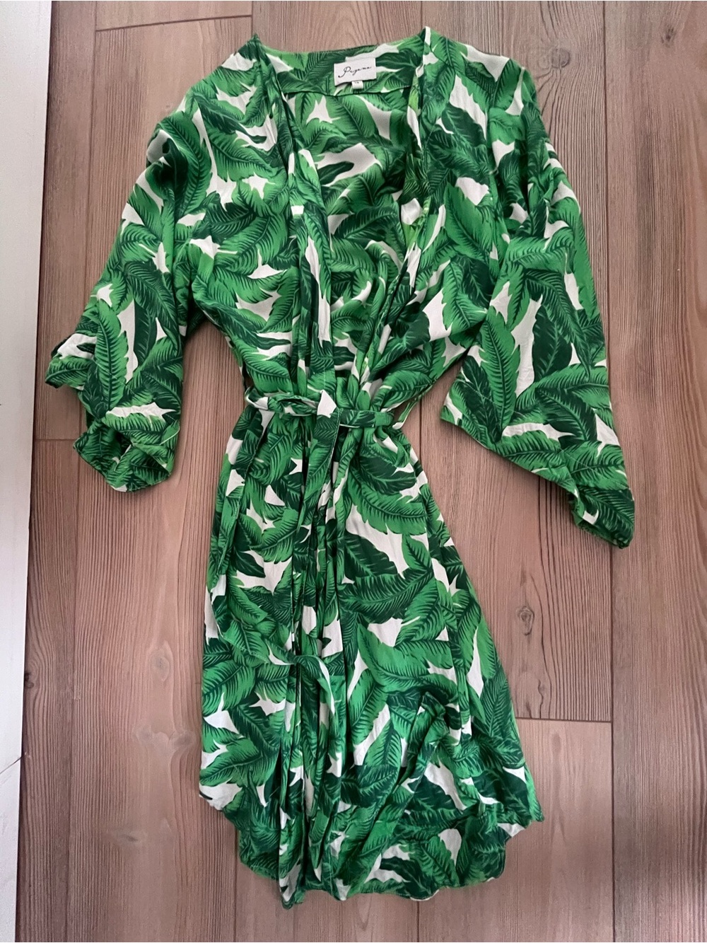 Piyama Green Palm Short Kimono Robe